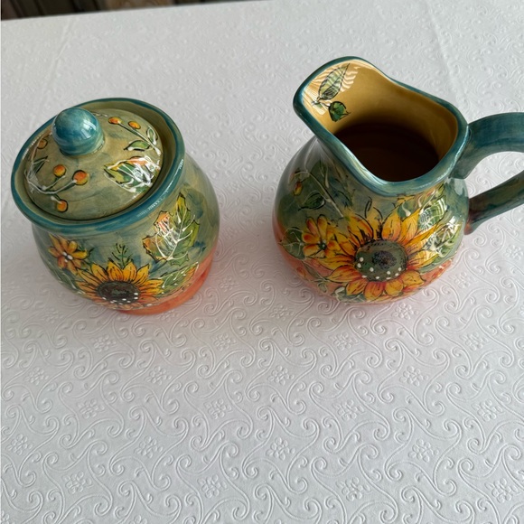 Sunflower Ceramic Sugar and Creamer Set - Picture 2 of 4